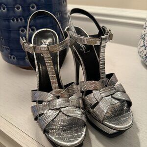 YSL Silver 6" heels.